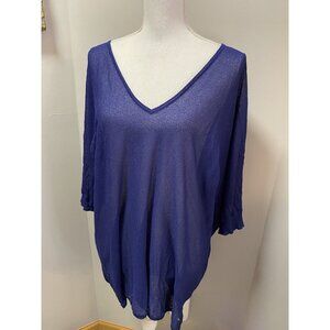 Eileen Fisher Sheer Purple V-Neck Top Short Sleeve